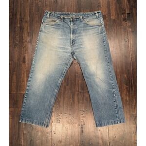Vintage Levis 505 Jeans 38x23 Cropped Straight Leg Light Distressed Denim 90s